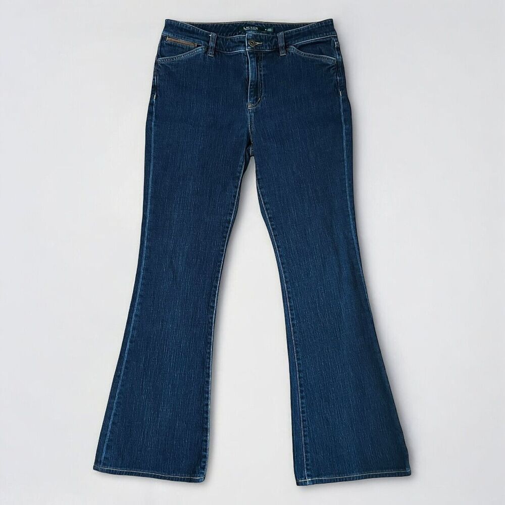 Ralph Lauren Jeans Real Leather Trim Flare Bootcut Dark Wash Denim Women's 8
